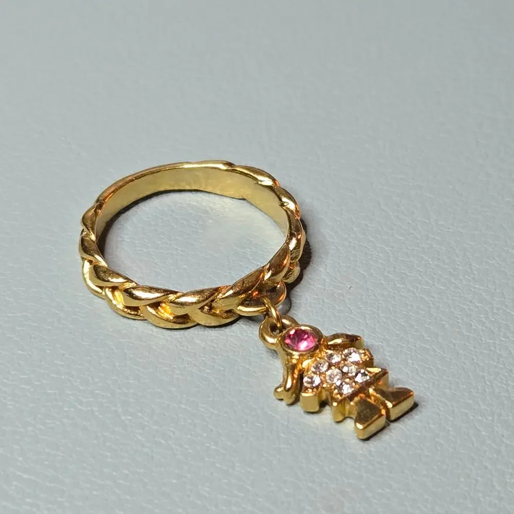 Vintage KIRKS FOLLY Gold Tone Braided Charm Ring 